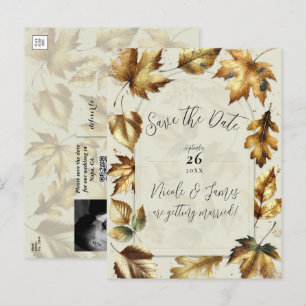 Postal De Anuncios Hojas Doradas Almendra Beige Crema Otoño Save the 