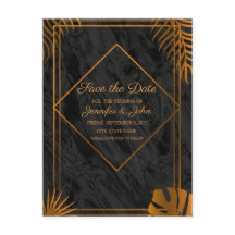 Hojas doradas y marco geométrico Save the Date