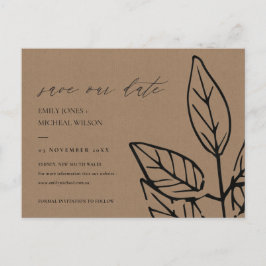 Postal De Anuncios HOJAS MARrones CONTEMPORÁNEAS SAVE THE DATE