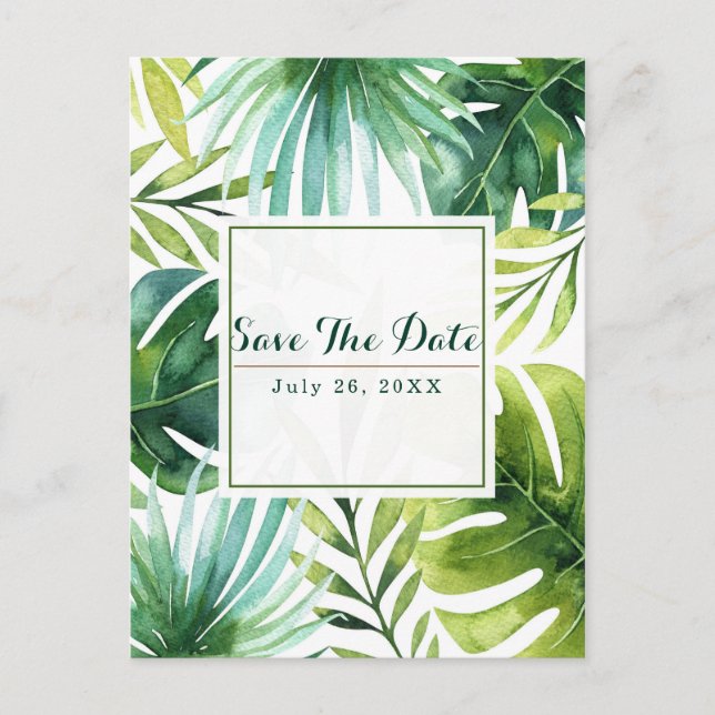 Postal De Anuncios Hojas Tropicales Boda Hawaiana Save the Date (Anverso)
