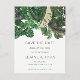 Postal De Anuncios hojas tropicales oro vegetación botánica boda