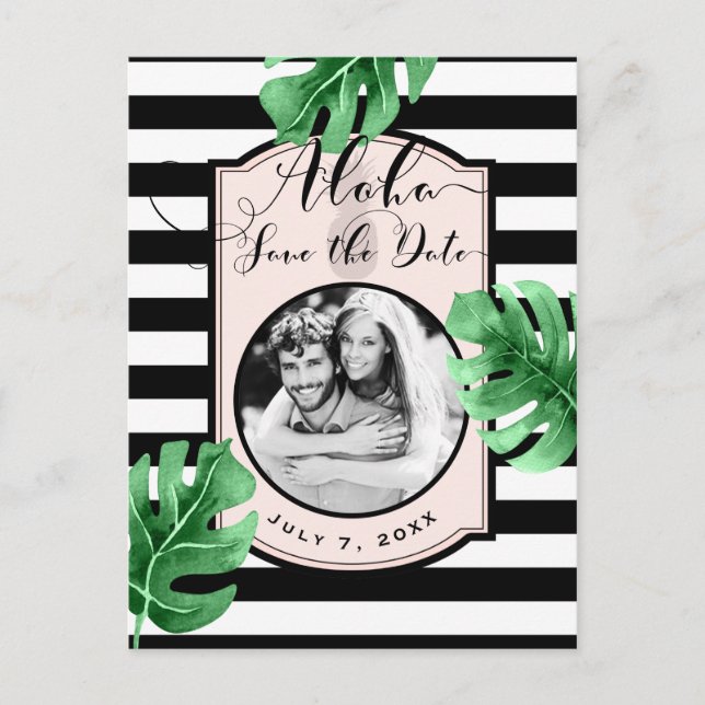 Postal De Anuncios Hojas Tropicales & Piña Foto Salvar Fecha (Anverso)