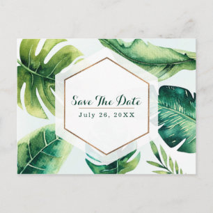 Postal De Anuncios Hojas Tropicales Verdes Blancas Elegantes Salva La