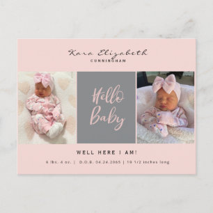 Postal De Anuncios Hola Bebé Dos Foto Niña Cumpleaños Rosa