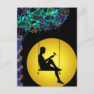 Postal De Anuncios Hombre De Luna Celestial De Oro A Las Estrellas