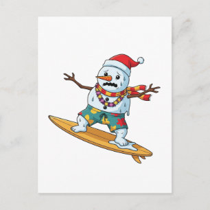 Postal De Anuncios Hombre de nieve surfista Navidad 2026 Deportes de