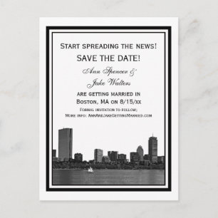 Postal De Anuncios Horizonte de Boston Grabado en Marco Save the Date