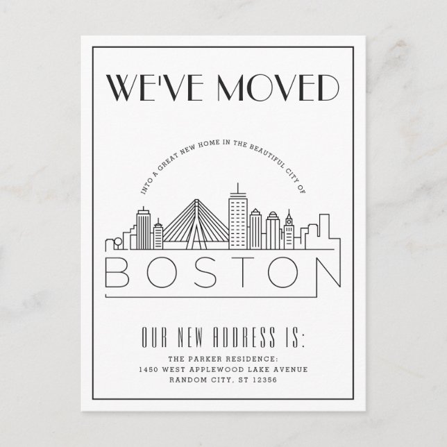 Postal De Anuncios Horizonte de Boston Modern Deco | Cambio de direcc (Anverso)