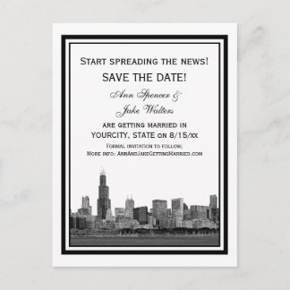 Postal De Anuncios Horizonte de Chicago Grabado en Marco Save the Dat