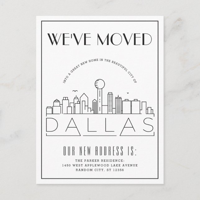 Postal De Anuncios Horizonte de Dallas Moderno Deco | Cambio de Direc (Anverso)