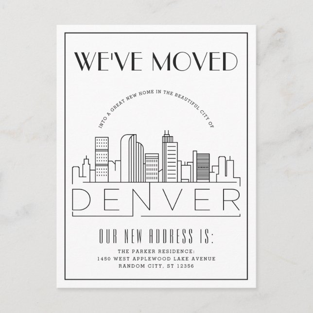 Postal De Anuncios Horizonte de Denver Modern Deco | Cambio de direcc (Anverso)