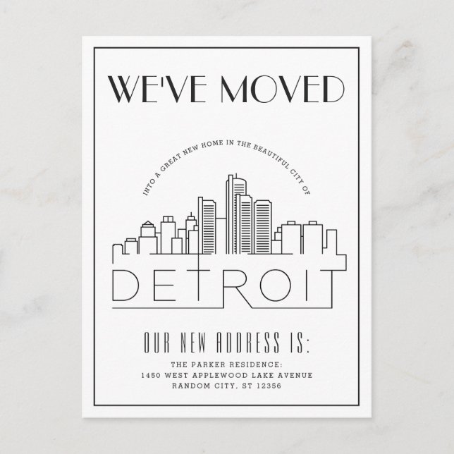Postal De Anuncios Horizonte de Detroit Moderno Deco Cambio de Direcc (Anverso)