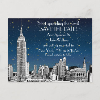Postal De Anuncios Horizonte de NYC 01 Estrellado Azul Grabado Save t