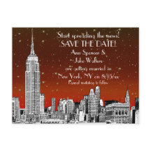 Horizonte de NYC 01 Grabado Estrella Roja Save the