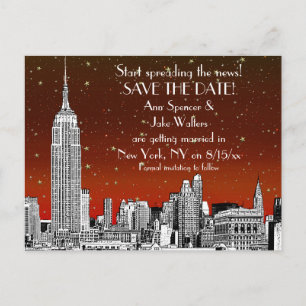 Postal De Anuncios Horizonte de NYC 01 Grabado Estrella Roja Save the