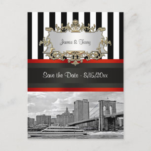 Postal De Anuncios Horizonte de NYC Puente de Brooklyn, Barco Guardar