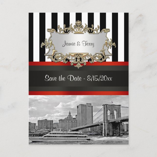 Postal De Anuncios Horizonte de NYC Puente de Brooklyn, Barco Guardar (Anverso)