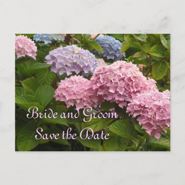 Postal De Anuncios Hortensias de Boda Reserva la Fecha (Anverso)
