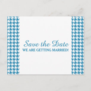 Postal De Anuncios Houndstoth Save the Date Postcard, azul