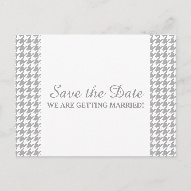 Postal De Anuncios Houndstoth Save the Date Postcard, gris (Anverso)