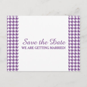 Postal De Anuncios Houndstoth Save the Date Postcard, púrpura