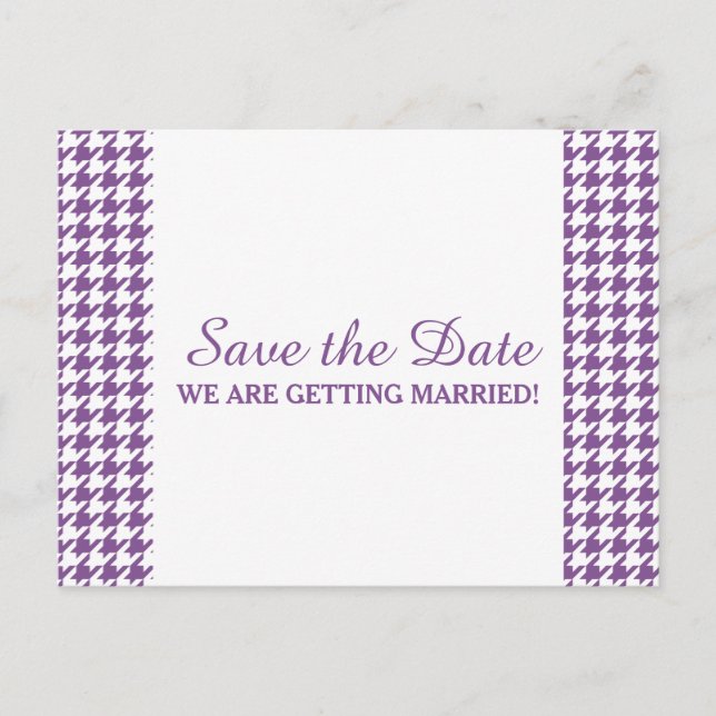 Postal De Anuncios Houndstoth Save the Date Postcard, púrpura (Anverso)