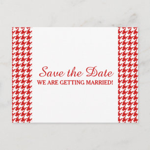 Postal De Anuncios Houndstoth Save the Date Postcard, rojo