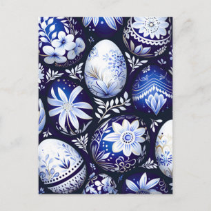 Postal De Anuncios Huevo de Pascua Floral Azul Escandinavo
