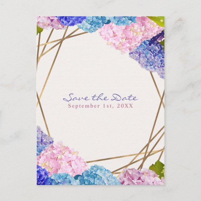 Postal De Anuncios Hydrangea Flowers & Gold Spring Salven la fecha (Anverso)