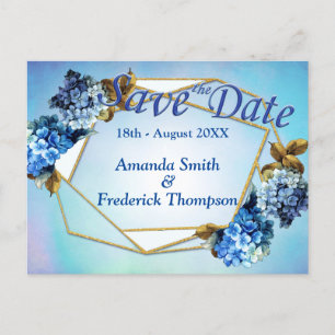 Postal De Anuncios Hydrangeas acuarela azul / tonos de Save the Dates