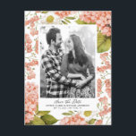 Postal De Anuncios Hydrangeas Acuarela Rústica de Melocotón Invitació<br><div class="desc">Tarjeta de Anuncio de "Save the Date" de Acuarela de Hortensias de Melocotón Rústico | Invite a familiares y amigos a su boda con esta tarjeta postal de "save the date" personalizable. Cuenta con ilustraciones de acuarela de hortensias de melocotón, flores blancas y vegetación con letra elegante. Esta tarjeta postal...</div>