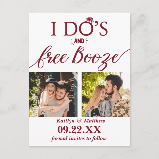 Postal De Anuncios I Do's & Free Booze Boda Moderna Guardar la Fecha (Anverso)