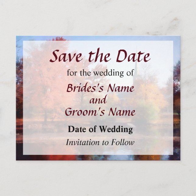 Postal De Anuncios Iglesia en Otoño Guardar la Fecha (Anverso)