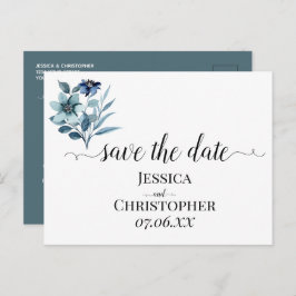 Postal De Anuncios ilustración de acuarela rústica ramo floral azul