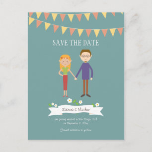 Postal De Anuncios Ilustración de pareja de dibujos animados para bod