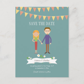 Postal De Anuncios Ilustración de pareja de dibujos animados para bod