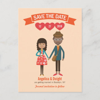 Postal De Anuncios Ilustración de retrato de pareja de dibujos animad