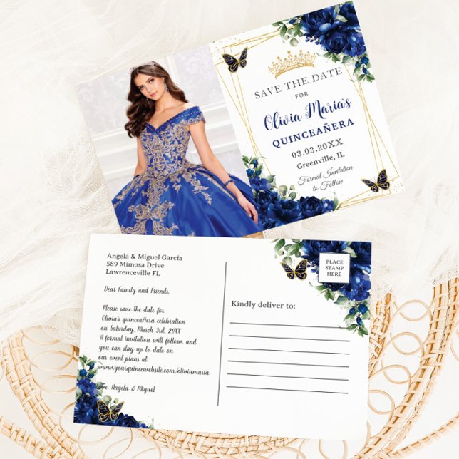 Postal De Anuncios Imagen de Mariposas de Quinceañera Floral Azul Rea (Subido por el creador)