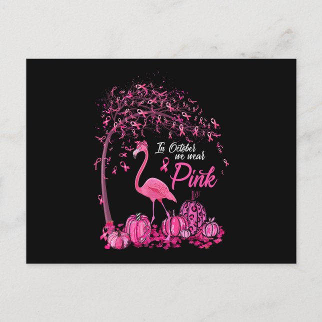 Postal De Anuncios In October We Wear Pink Flamingo Breast Cancer Awa (Anverso)