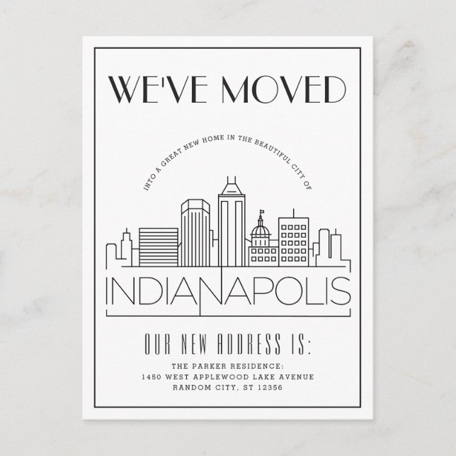 Postal De Anuncios Indianapolis Modern Deco | Cambio de dirección (Anverso)