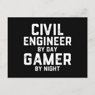Postal De Anuncios Ingeniero Civil De Día Gamer De Noche Ingeniero Li