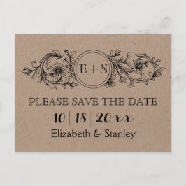 Postal De Anuncios Iniciales de cartón Kraft boda Save the Date