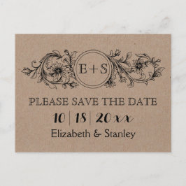 Postal De Anuncios Iniciales de cartón Kraft boda Save the Date