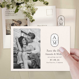 Postal De Anuncios Iniciales modernas simples beige, fotos para guard