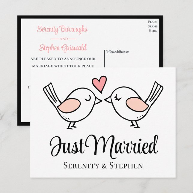 Postal De Anuncios Inseparables Pájaros del Amor Casados Recién Casad (Anverso / Reverso)