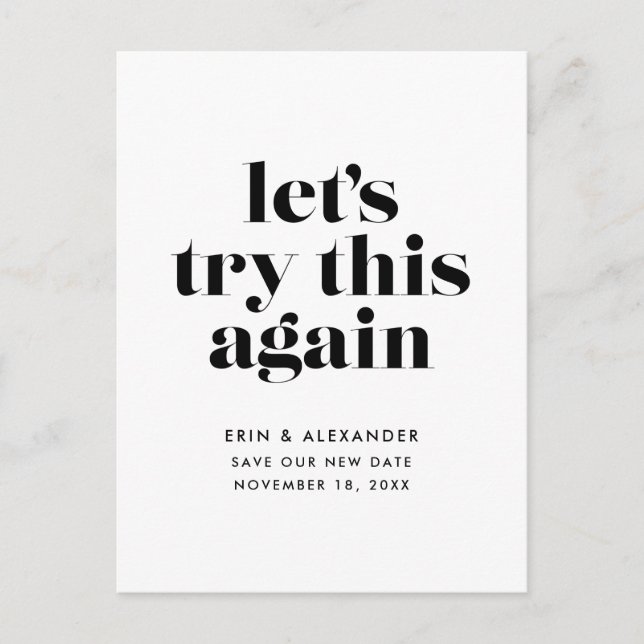 Postal De Anuncios Intentemos esto de nuevo cambiar el Boda de fechas (Anverso)