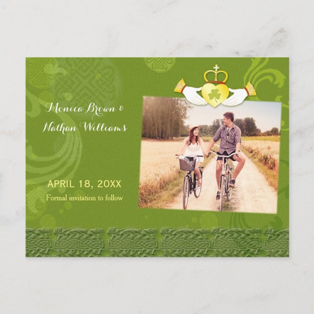 Postal De Anuncios Irlandés Claddagh Heart Boda Photo Save the Date (Anverso)