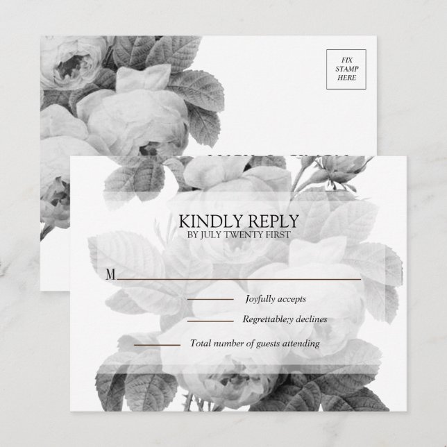 Postal De Anuncios Isabella Monochrome Rosas de cosecha RSVP Postcard (Anverso / Reverso)