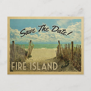 Postal De Anuncios Isla del Fuego Guardar la Fecha Vintage Playa Náut