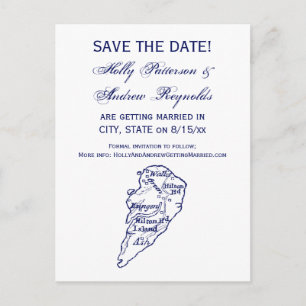 Postal De Anuncios Isla Hilton Head SC Mapa Antiguo Azul Marino